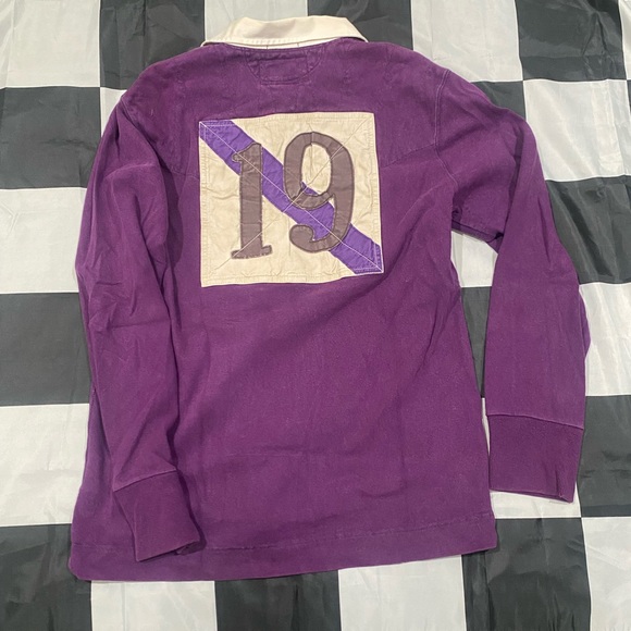 Vintage Polo Ralph Lauren Purple Rugby White Collar - Picture 2 of 4